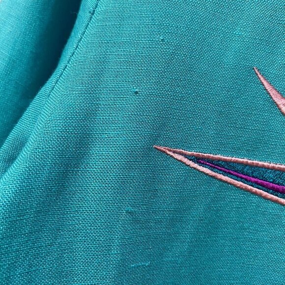 BOB MACKIE Jacket Size Large Turquoise Blue Embroidered Linen Blend Womens - Picture 9 of 12